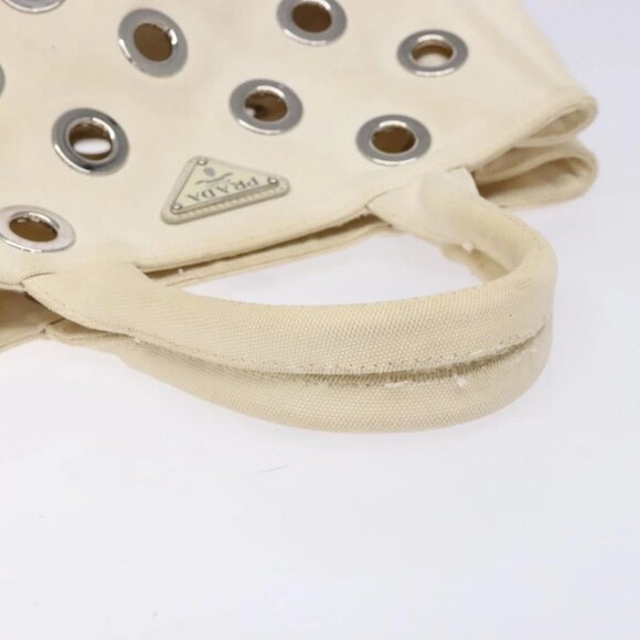 PRADA Canapa PM Hand Bag Canvas White Silver Auth 139730 - Picture 6 of 16